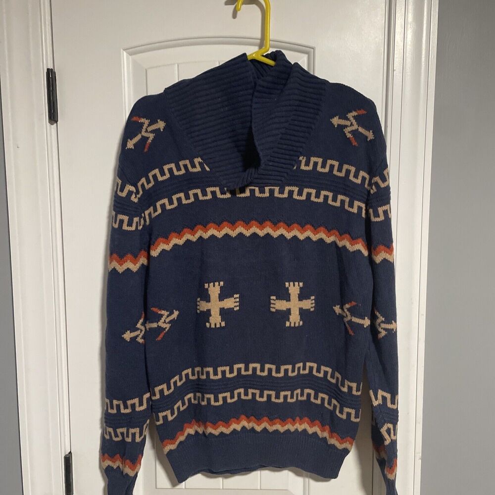 Orvis M Southwest Aztec Folded Neck Heavyknit Pullover Sweater